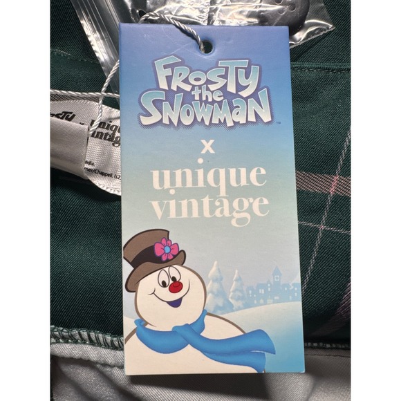 Unique Vintage x Frosty the Snowman Plaid Flare Pants 5X‎ Green Pink - Picture 4 of 10